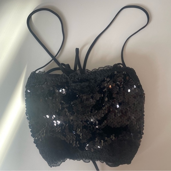 New! Victorias Secret sequin lace up bandeau black y2k style 20118 - Picture 6 of 12
